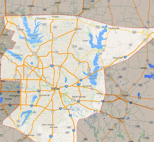 Concrete Repain And Leveling Dallas Service Area Map